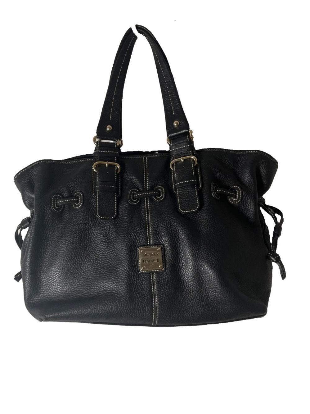 Dooney & Bourke Black Leather Shoulder Bag with Gold-Tone Hardware